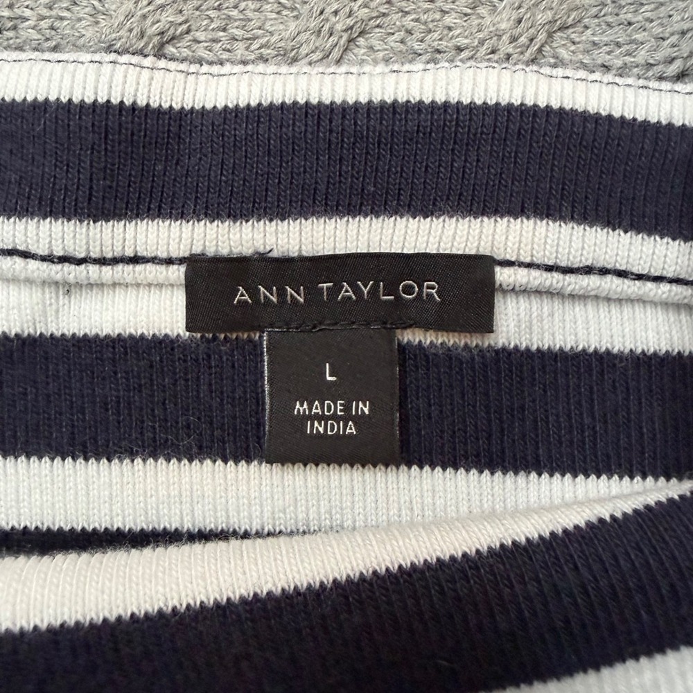 Ann Taylor Knit Striped Tank Top Women's Petite Large Metal Buttons 100% Cotton - Picture 3 of 6